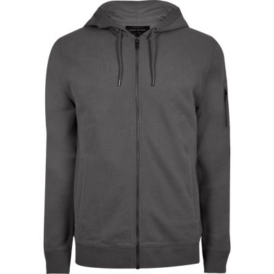 Slate grey casual zip front hoodie